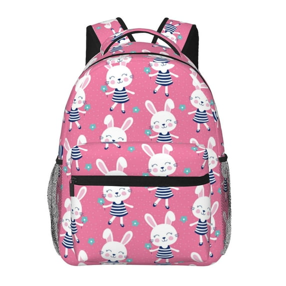 Xecao Rabbit Holding Flowers Backpack, a stylish and functional choice for both men and women, is the perfect basic bookbag for college, work, or travel