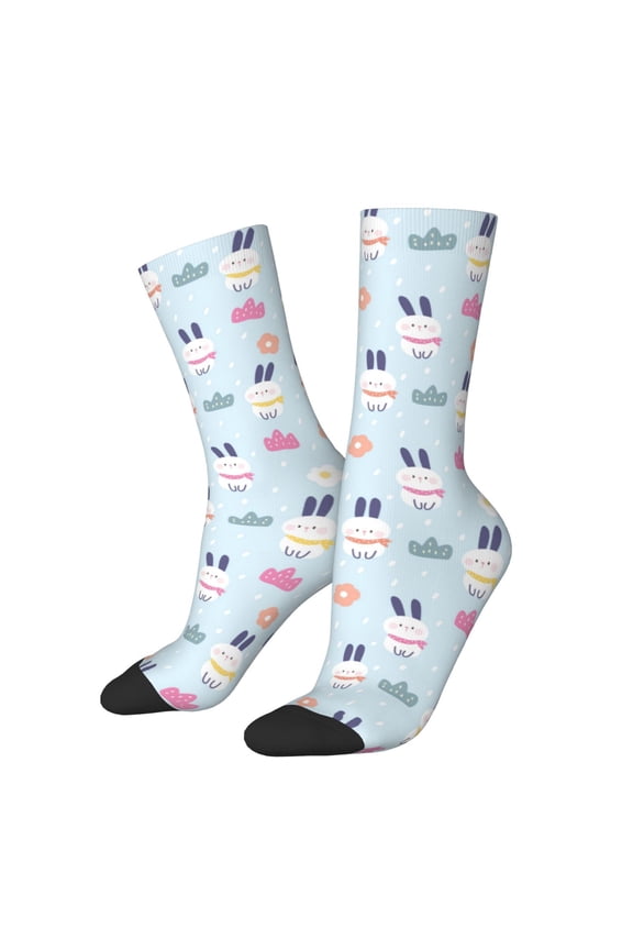 Rabbit In The Rain Pattern Sport Socks for Women and Men Crew Socks Sporty Calf Socks Casual Socks