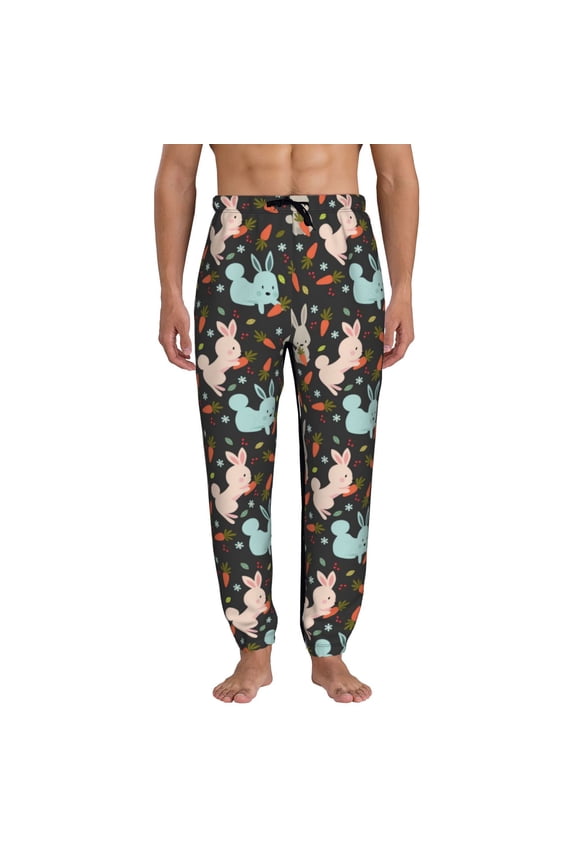 Rabbit Is Eating Carrots Print Active Tech Joggers for Men, Mens Sweatpants Lounge Pants with Pockets-Large