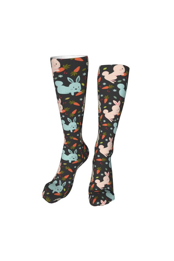 Rabbit Is Eating Carrots Print Calf Socks Seamless Toe, Knee High Long Socks, Sports Socks Trouser Socks for Women and Men-One Size
