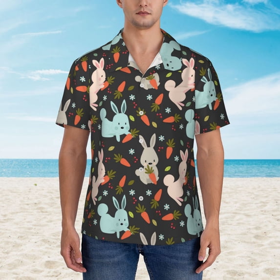 Xecao Rabbit Is Eating Carrots print Hawaiian shirt - a stylish short-sleeve button-down for men, perfect for casual beach and tropical outings.