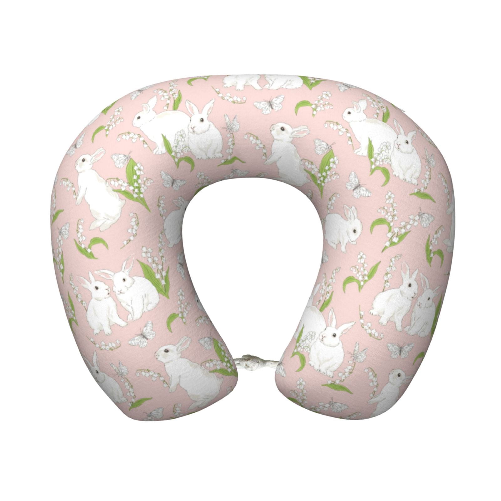 Xecao Rabbit Print Memory Foam Cervical Neck Pillow Versatile U-Shaped Pillows for Home,Office,Camping,Travelling,Soft Washable Cover