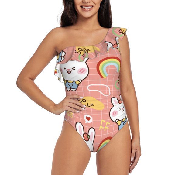Xecao Rabbit So Cute Women's One-Piece Swimsuit, a stylish one-shoulder design Bathing Suits