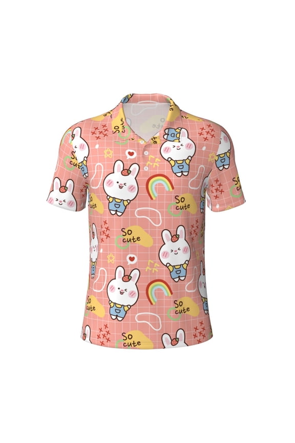 Rabbit So Cute for Mens' Casual Short Sleeve Button-Down Polo Shirts for a Classic Golf Look