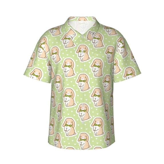 Xecao Rabbit With Tie print Hawaiian shirt - a stylish short-sleeve button-down for men, perfect for casual beach and tropical outings.
