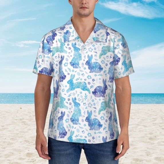 Xecao Rabbit2 print Hawaiian shirt - a stylish short-sleeve button-down for men, perfect for casual beach and tropical outings.