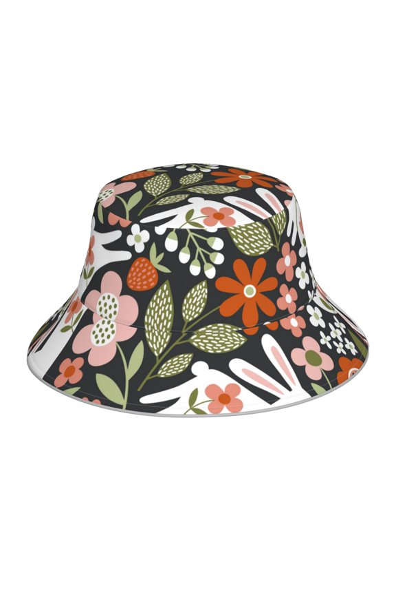 Rabbits on Floral Print Men and Women Night Reflective Hat Runner Cap Visor Bucket Hat Boonie Cap