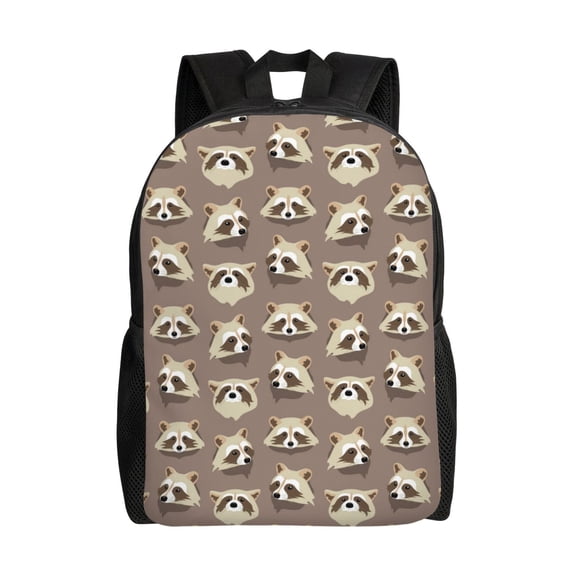 Xecao Raccoon Print School Backpack with Laptop Compartment Small Travel Laptop Backpack for Women Men Waterproof College Backpack Simple School Bag