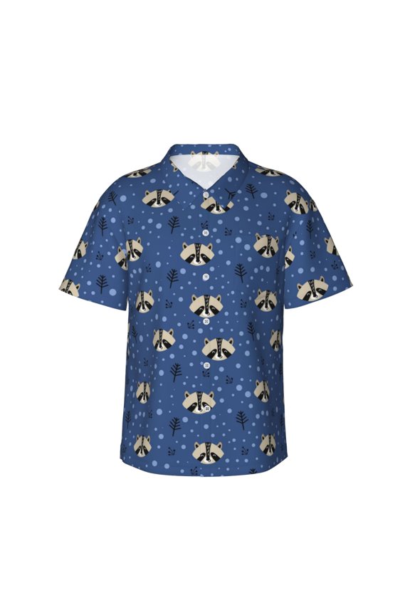 Raccoon blue point Print Hawaiian shirt - A Stylish Short-Sleeve Button-Down for Men, Perfect for Casual Beach and Tropical Outings.,Medium