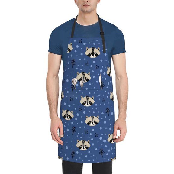 Xecao Raccoon blue point Print Kitchen Cooking Aprons, Waterproof Adjustable Bib Aprons with 2 Pockets for Women Men Chef