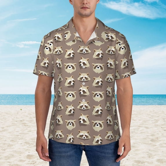 Xecao Raccoon print Hawaiian shirt - a stylish short-sleeve button-down for men, perfect for casual beach and tropical outings.