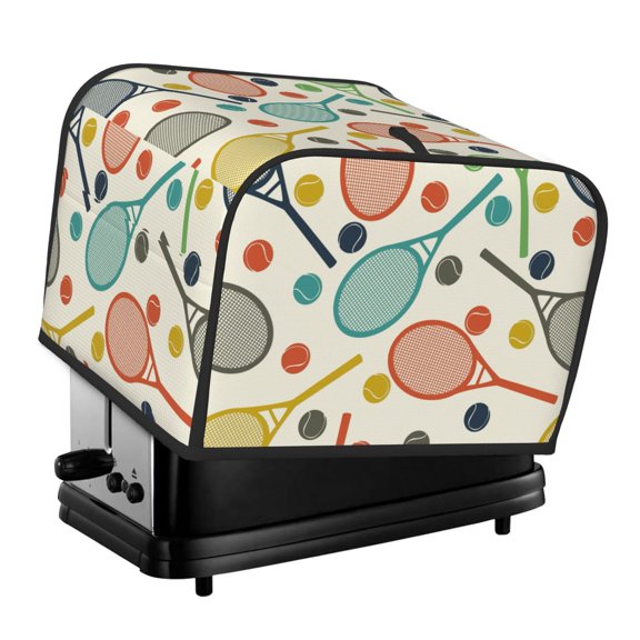 Xecao Racket and Tennis Ball Print 4 Slice Toaster Cover with Pockets, Small Appliance Cover, Dust and Fingerprint Protection, Machine Washable