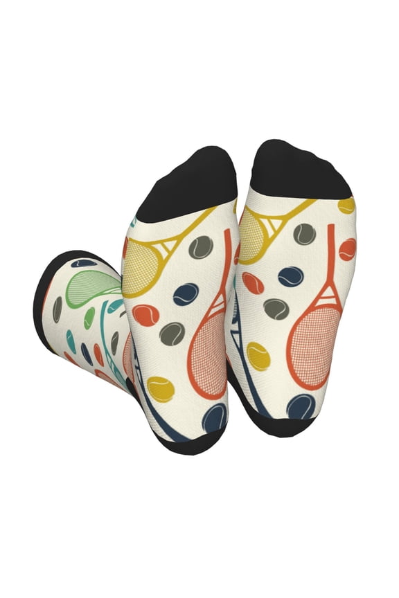 Racket and Tennis Ball Print Crew Socks for Men and Women, Men's Soft Moisture-wicking Sock