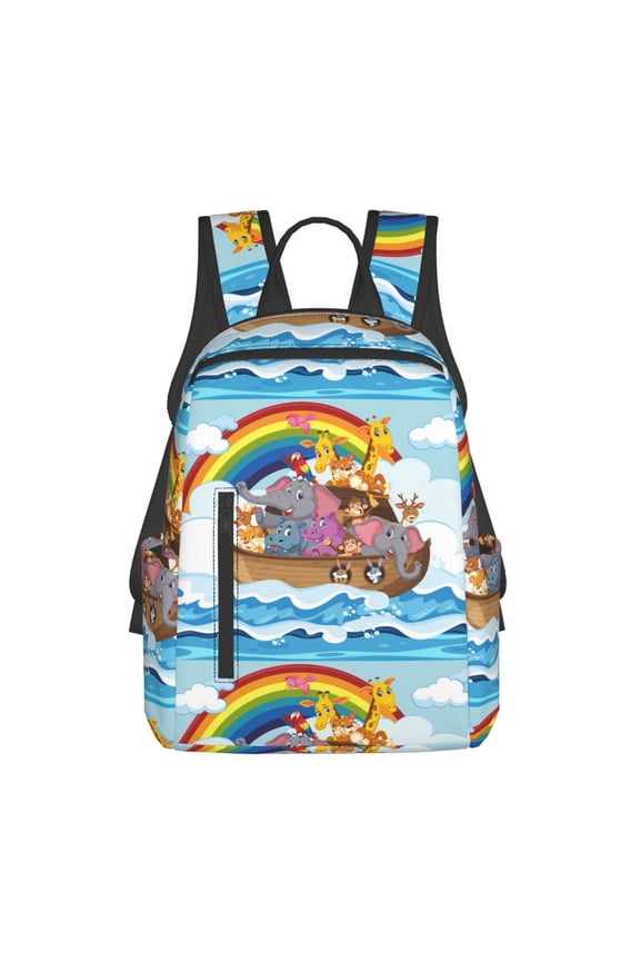 Rainbow Animals on Noah's Ark print Backpack For women men Aesthetic Lightweight Travel Daypack Simple Cute Backpack For Bookbag