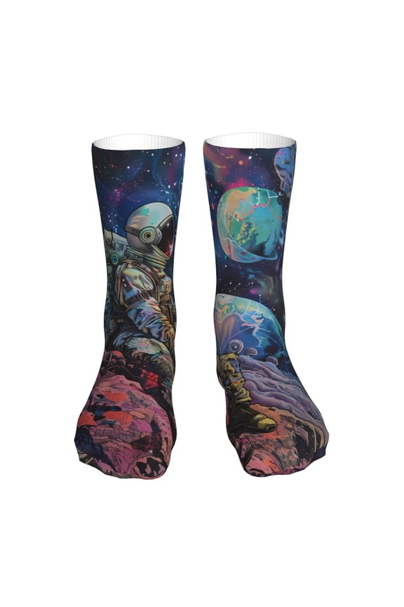 Rainbow Astronaut Space Landscape Print Fashion No Heel Casual Crew Socks Cushioned Breathable for Men Women - Moisture wicking,Not easy to fade Suitable for daily