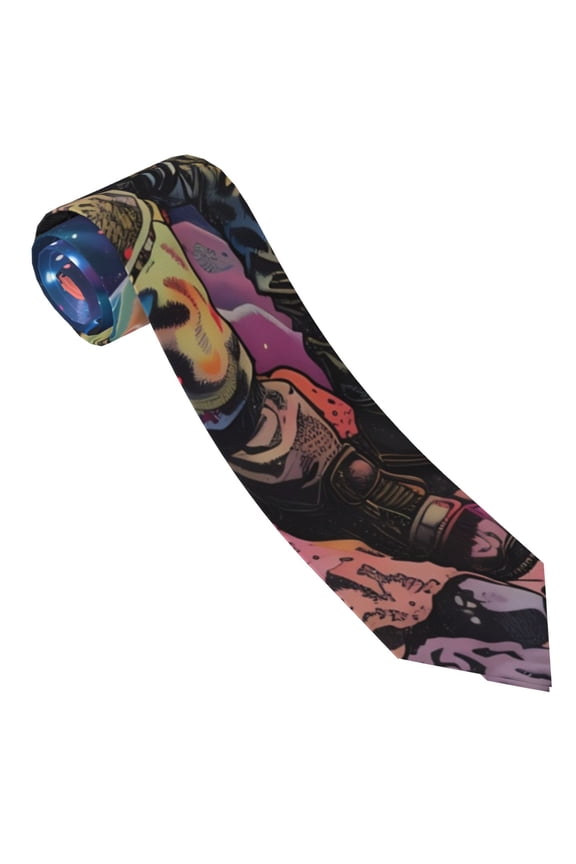 Rainbow Astronaut Space Landscape Print Tie For Men Necktie Woven Jacquard Neck Ties,Classic Men's Tie