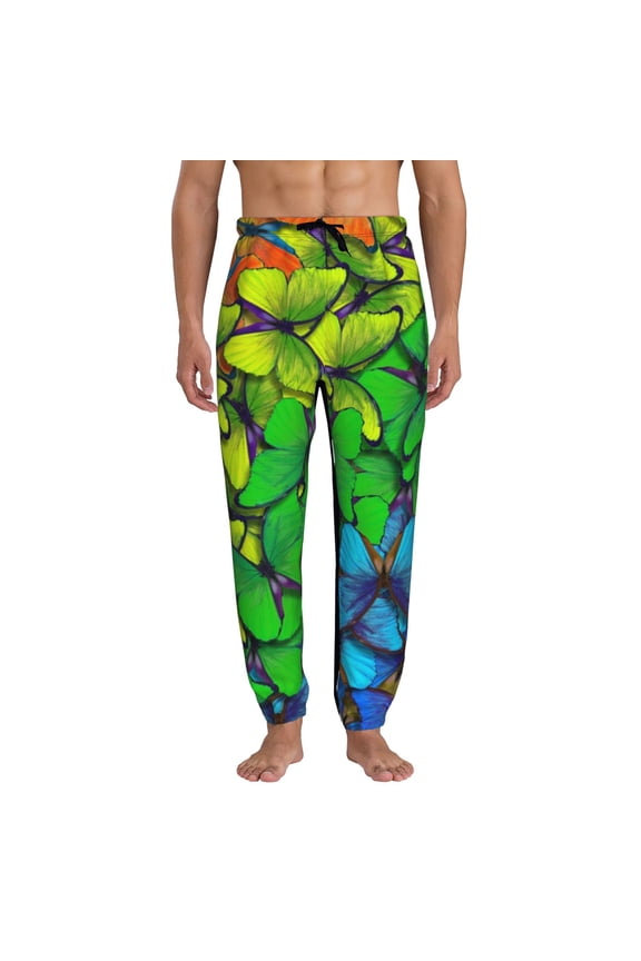 Rainbow Butterflies Print Active Tech Joggers for Men, Mens Sweatpants Lounge Pants with Pockets-Large