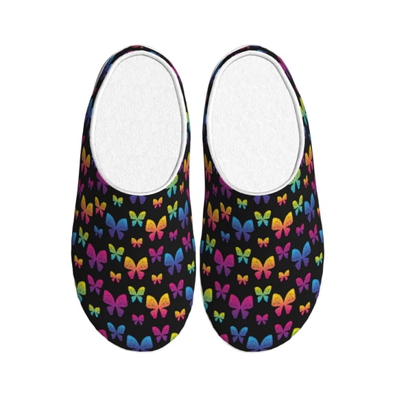 Xecao Rainbow Butterfly Print Cotton Slippers Fuzzy Warm Cozy Slippers Non Slip House Slippers For Indoor Outdoor Cotton Slippers House Slippers-35/36