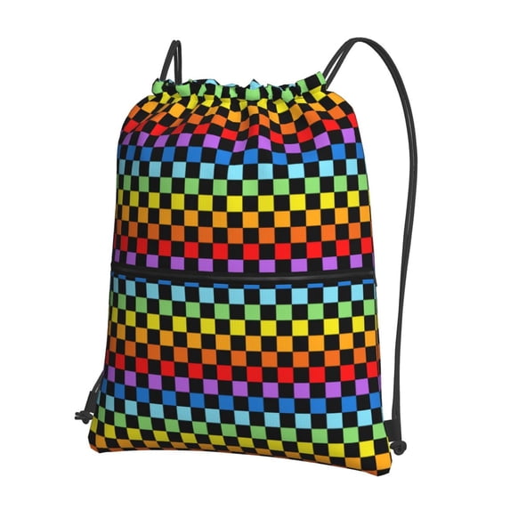 Xecao Rainbow Chequerboard for Drawstring Bags,Pull String Backpack Bags,String Bag Sackpack