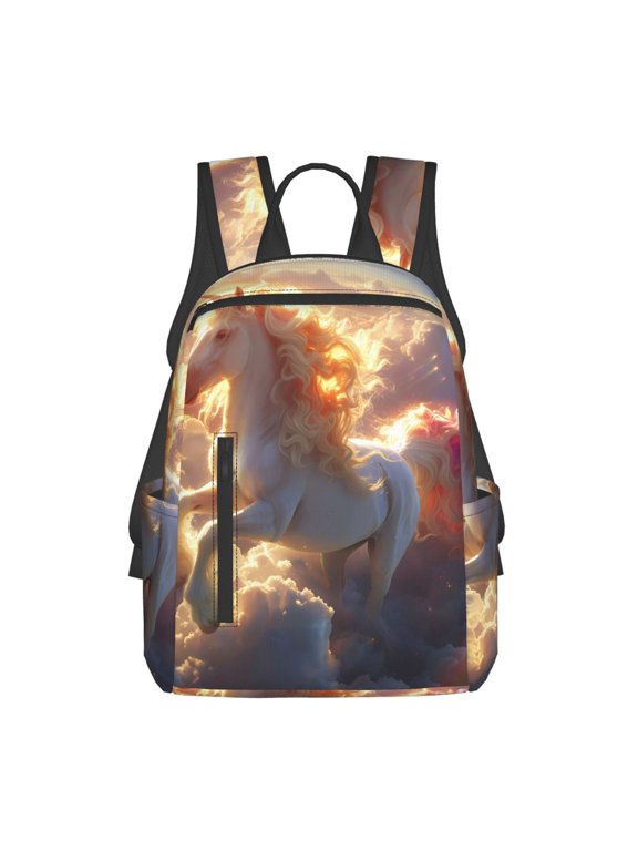 Rainbow Cloud White Horse print Backpack For women men Aesthetic Lightweight Travel Daypack Simple Cute Backpack For Bookbag