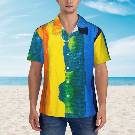 Xecao Rainbow Colored print Hawaiian shirt - a stylish short-sleeve button-down for men, perfect for casual beach and tropical outings.
