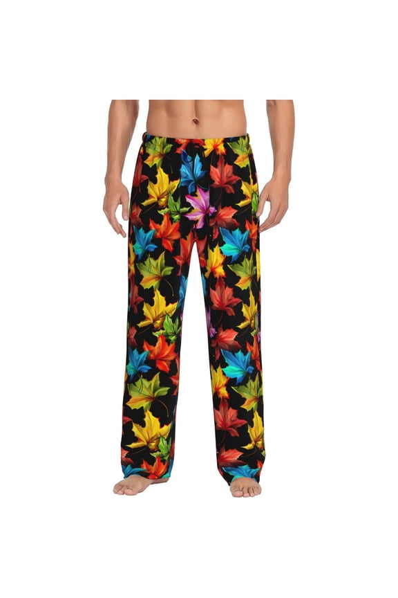 Rainbow Colorful Maple Leaves Print Men's Straight Lounge Pajama Pants - The Ultimate in Comfortable Sleepwear-X-Large