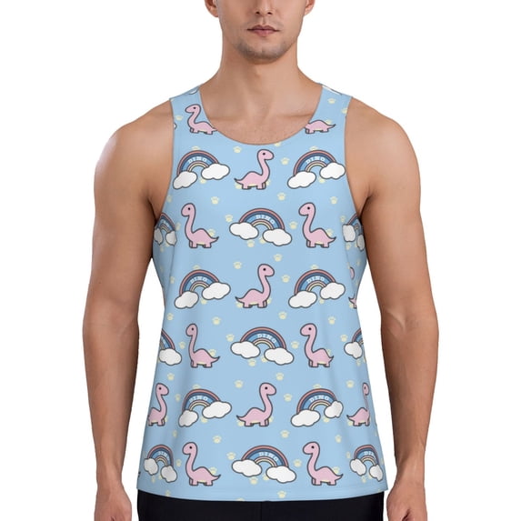 Xecao Rainbow Dinosaur Men's Tank Top Workout Quick Dry Sleeveless Gym Jogging Muscle Shirts Summer Swim Beach Tops