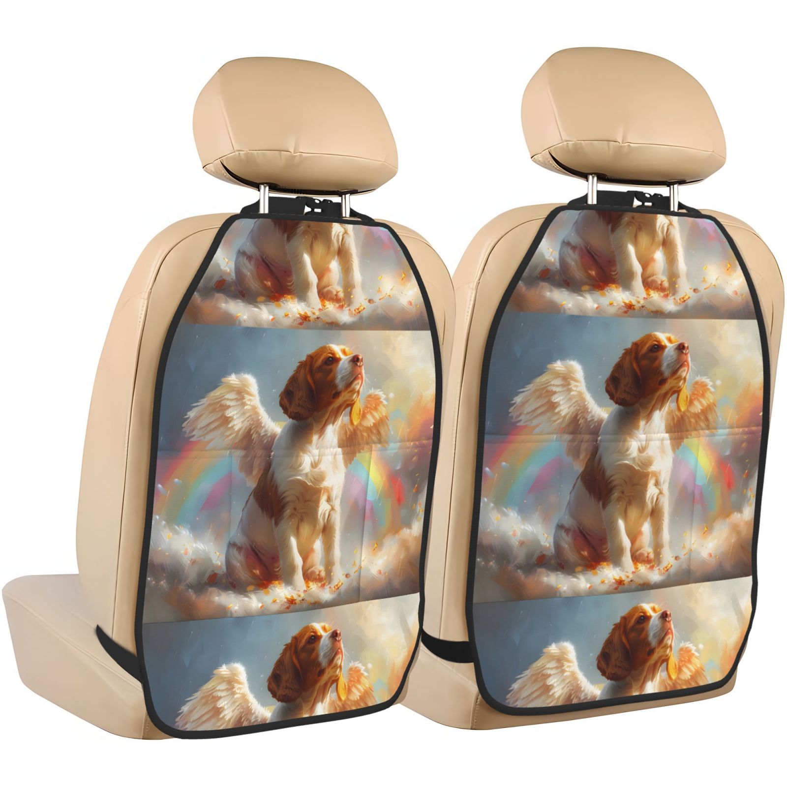 Xecao Rainbow English Cocker Spaniel Pattern Car Seat Back Protector 2 Pack Large Capacity Pocket, Kick Mats Back Seat Protector