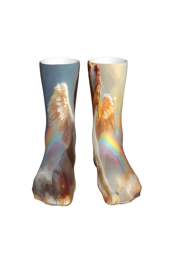 Rainbow English Cocker Spaniel Print Fashion No Heel Casual Crew Socks Cushioned Breathable for Men Women - Moisture wicking,Not easy to fade Suitable for daily