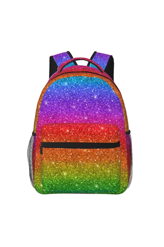 Rainbow Glitter Backpack, a stylish and functional choice for both men and women, is the perfect basic bookbag for college, work, or travel