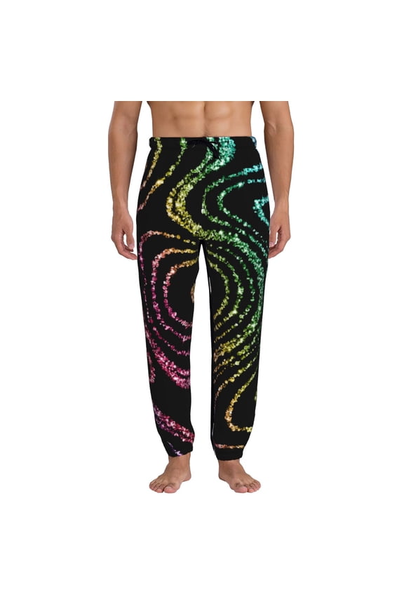 Rainbow Glitter Print Active Tech Joggers for Men, Mens Sweatpants Lounge Pants with Pockets-Large