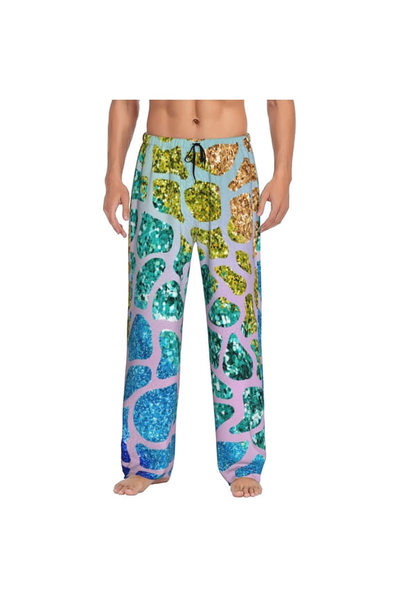 Rainbow Glitter Print Men's Straight Lounge Pajama Pants - The Ultimate in Comfortable Sleepwear-Large