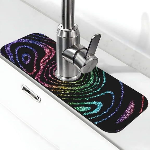 Xecao Rainbow Glitter for Kitchen Sink Splash Guard Faucet Mat , Faucet Guard & Draining mat, (15" X 5.5" )