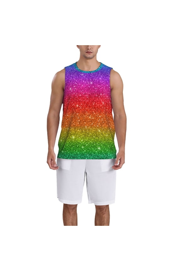 Rainbow Glitter print basketball shirt for both men and women, a unisex basketball jersey perfect for theme parties-Small