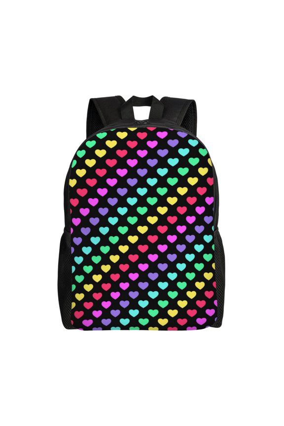 Rainbow Hearts Print School Backpack with Laptop Compartment Small Travel Laptop Backpack for Women Men Waterproof College Backpack Simple School Bag