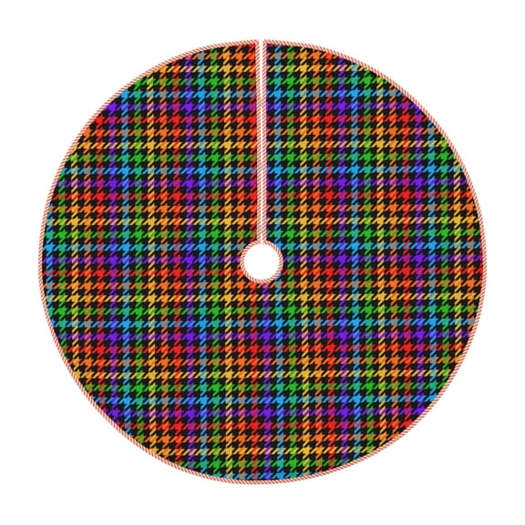 Xecao Rainbow Houndstooth Pattern Christmas Tree Skirt Holiday Part Decorations for Christmas Tree, Farmhouse Christmas Decor Xmas Holiday Home Party Decorations-48"