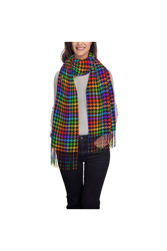 Rainbow Houndstooth Pattern Womens Winter Scarf Fall Scarf Oversized Large Scarf for Women Warm Shawl Wrap