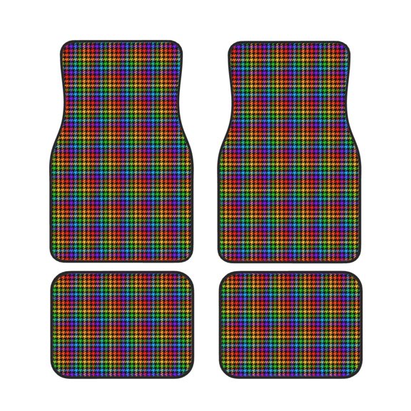 Xecao Rainbow Houndstooth Print Car Foot Mat Set of 4 Pieces Neoprene All-Weather Dust-Proof Stain-resistantCar Interior Decorative mats Non-Slip Mats