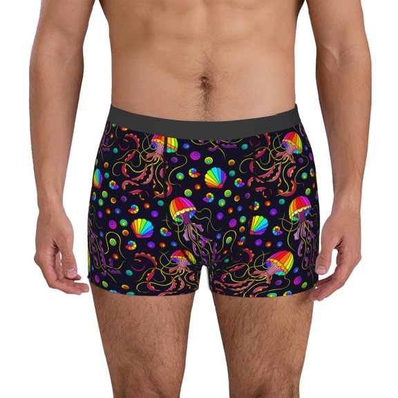 Xecao Rainbow Jellyfishes Print Men's Underwear Boxer Briefs Pack - Your ComfortSoft, Moisture-Wicking, and Breathable Choice for Men's Underwear-Small