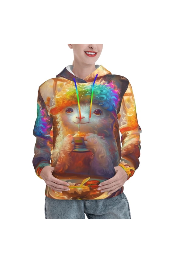 Rainbow Lamb Breakfast Pattern Hoodies for Women Sweatshirts Long Sleeve Sweatshirts Pullover Outfits with Pocket-