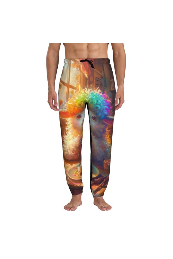 Rainbow Lamb Breakfast Print Active Tech Joggers for Men, Mens Sweatpants Lounge Pants with Pockets-Large