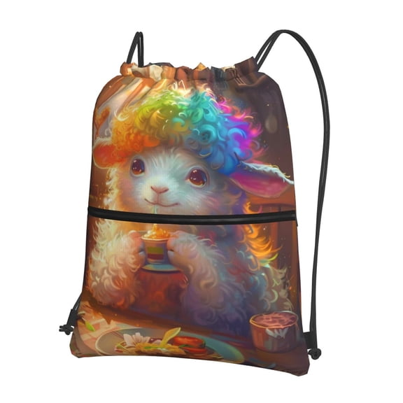 Xecao Rainbow Lamb Breakfast for Drawstring Bags,Pull String Backpack Bags,String Bag Sackpack