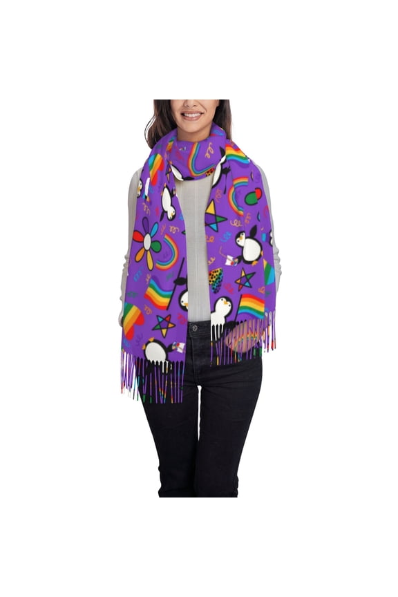 Rainbow Lgbt Penguin Pattern Womens Winter Scarf Fall Scarf Oversized Large Scarf for Women Warm Shawl Wrap