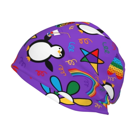 Xecao Rainbow Lgbt Penguin Print Knit Hat,Winter Beanie for Men Women, Beanie Soft Warm Ski Stocking Cuffed Cap