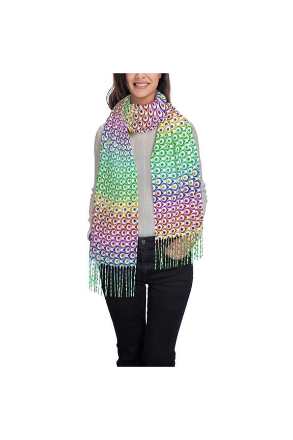 Rainbow Peacock Feathers Pattern Womens Winter Scarf Fall Scarf Oversized Large Scarf for Women Warm Shawl Wrap