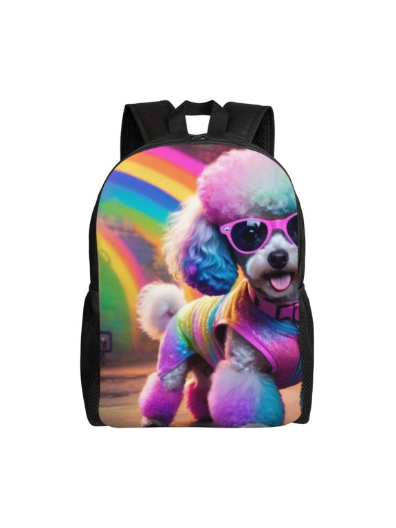 Rainbow Poodle Urban Street Print School Backpack with Laptop Compartment Small Travel Laptop Backpack for Women Men Waterproof College Backpack Simple School Bag