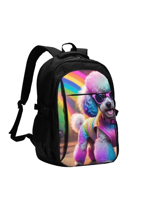 Rainbow Poodle Urban Street for Travel Laptop Backpack, USB-Charging-Enabled, Spacious Business Backpack for Men and Women,College School Computer Bag