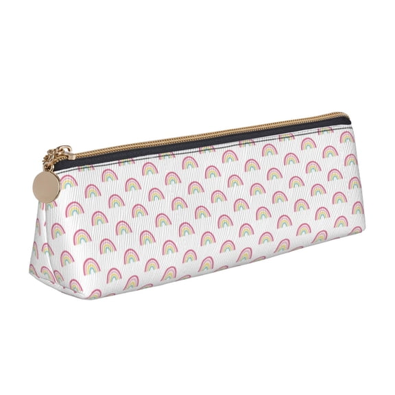 Xecao Rainbow Print Leather Pencil Case -Stationery Bag Pen Holder for Work & Office