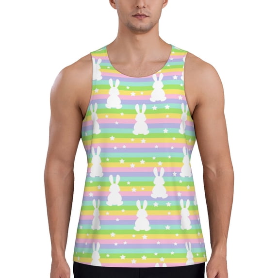 Xecao Rainbow Rabbit Men's Tank Top Workout Quick Dry Sleeveless Gym Jogging Muscle Shirts Summer Swim Beach Tops
