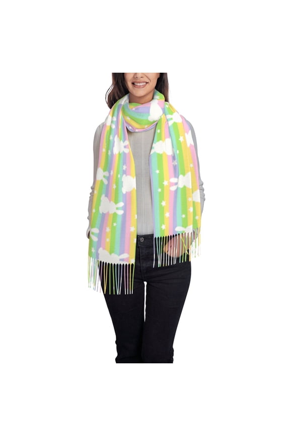 Rainbow Rabbit Pattern Womens Winter Scarf Fall Scarf Oversized Large Scarf for Women Warm Shawl Wrap
